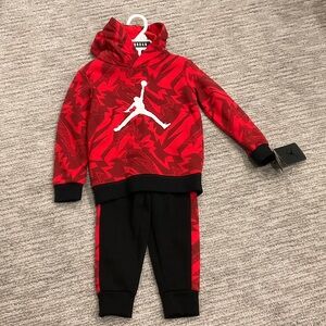 Jordan Kids Red and Black Sweatpants Set